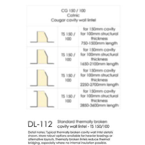 Standard thermally broken cavity wall lintel TS150
