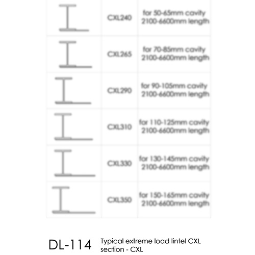 Typical Extreme Load Lintel CXL Section