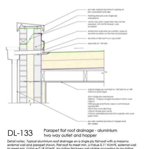 Parapet Flat Roof Drainage with Aluminium Outlet and Hopper