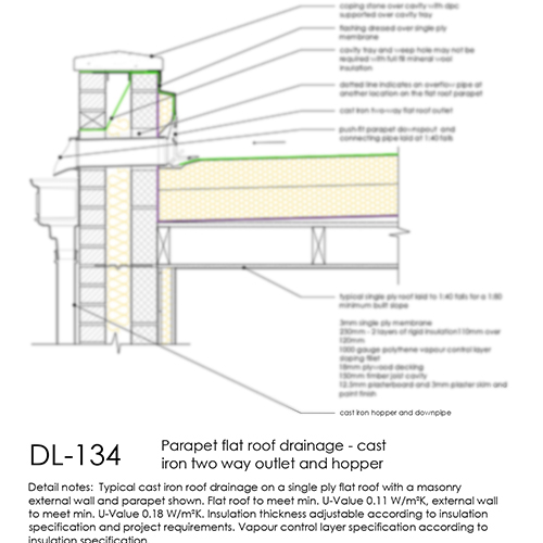 Parapet Flat Roof Drainage with Cast Iron Outlet and Hopper