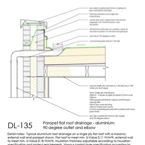 Parapet Flat Roof Drainage Detail 90 degree Outlet