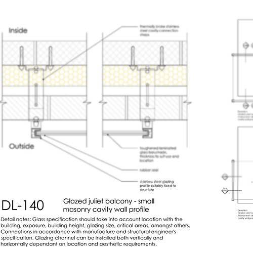 Glazed Juliet Balcony - Small masonry cavity wall profile