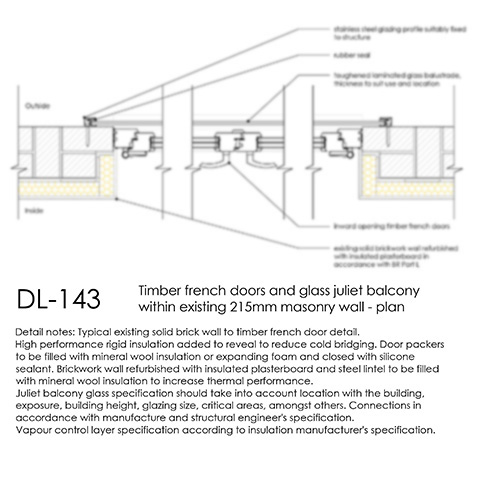 French doors, Juliet Balcony, Existing Masonry Wall Plan Detail