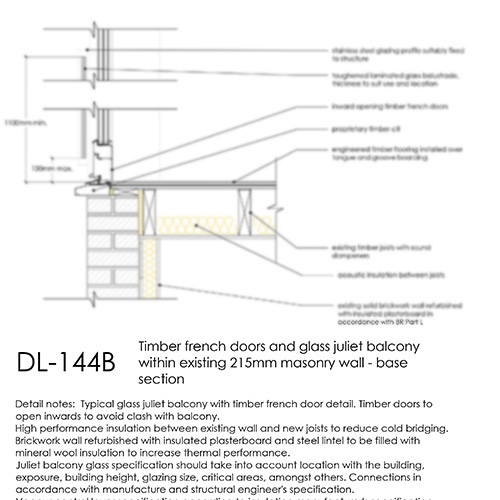 French doors, Juliet Balcony, Existing Masonry Section Detail