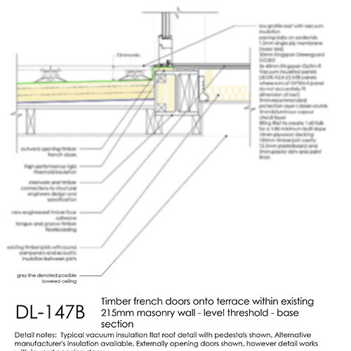 French doors onto Terrace Level Threshold Section Detail