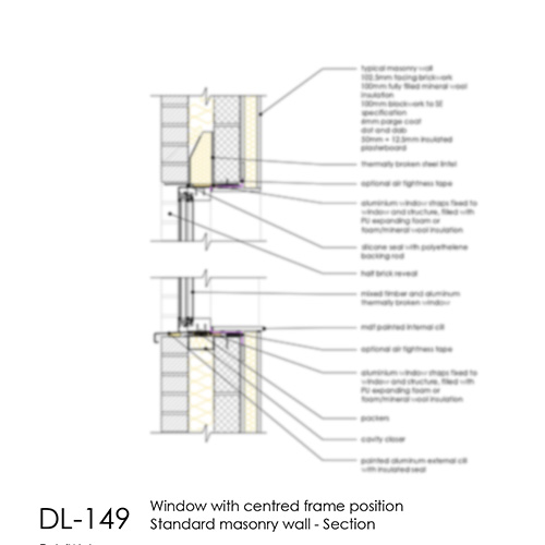 Window Section Detail with Centred Frame, masonry wall