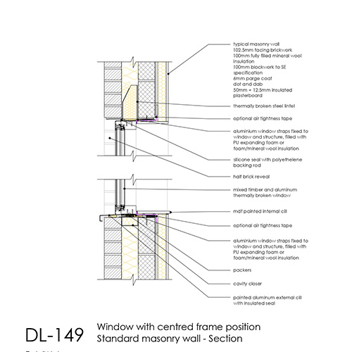 Window Section Detail with Centred Frame, masonry wall