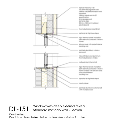 Window with deep external reveal, section detail