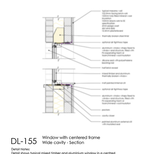 Window Section Detail with Centred Frame Wide Cavity