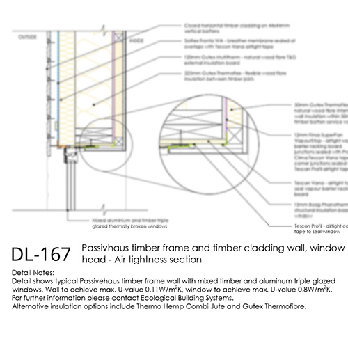 DL167 Passivhaus window head detail airtightness section