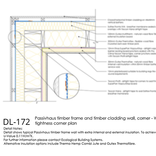 Passivhaus timber frame wall corner wind tightness detail