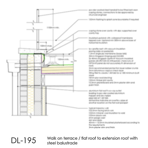 DL195 Walk on terrace with steel balustrade detail