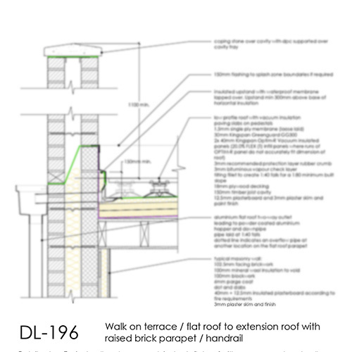 DL196 Walk on terrace flat roof extension parapet detail