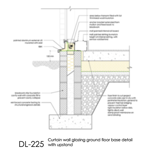 DL225 curtain wall glazing base detail with upstand 2d