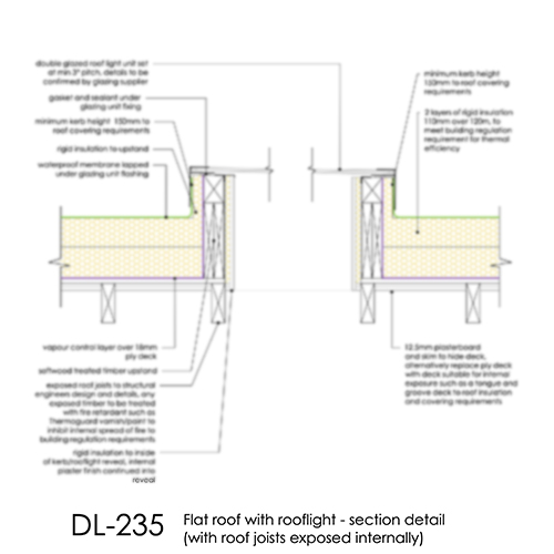 DL235 flat roof exposed joists rooflight