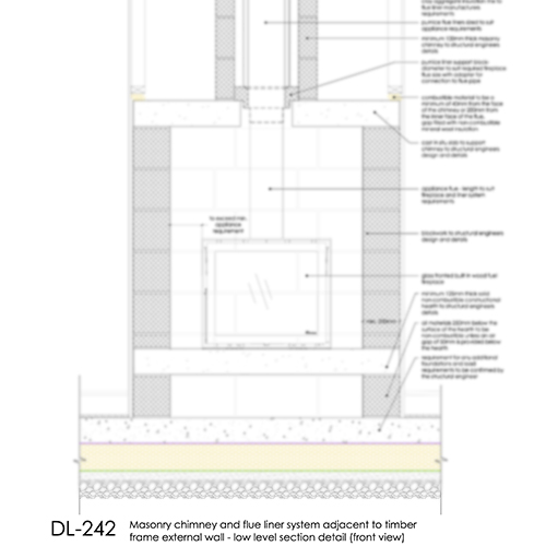 DL242 masonry chimney timber frame wall low level front view detail