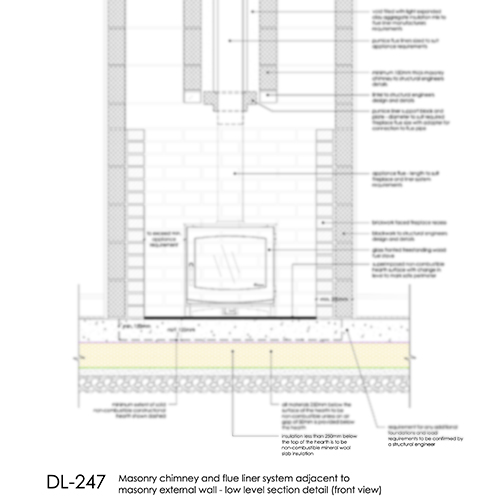 DL247 masonry chimney masonry wall low level front view detail