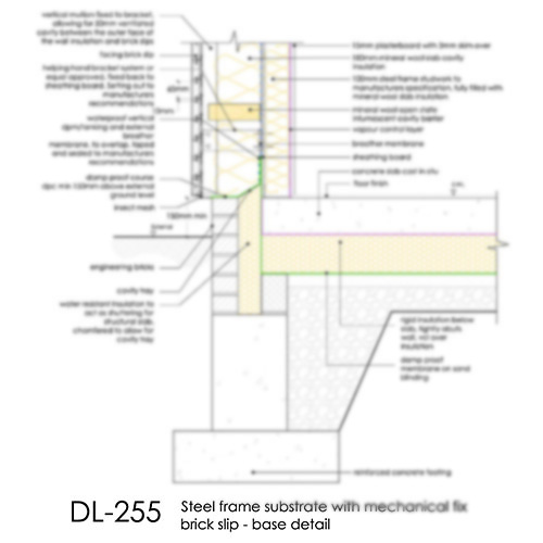 DL255 Brick slip base detail steel frame mechanical fix