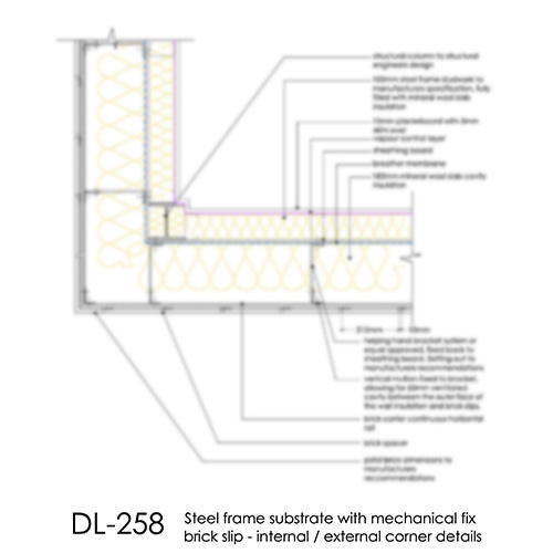 DL258 Brick slip external corner detail steel frame mechanical fix