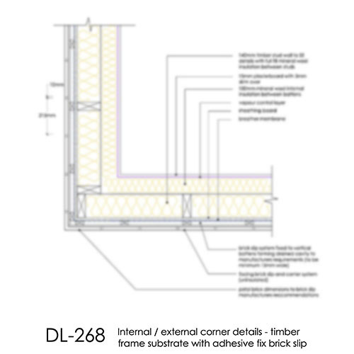 DL268 Brick slip external corner detail timber frame adhesive fix copy
