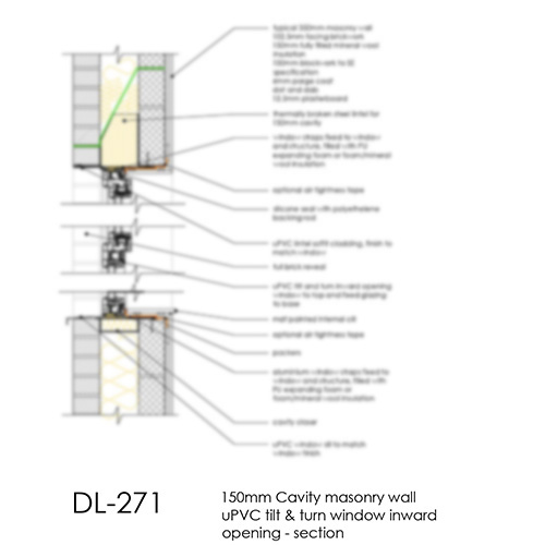 DL271 150mm Cavity masonry wall uPVC tilt & turn window inward opening - section