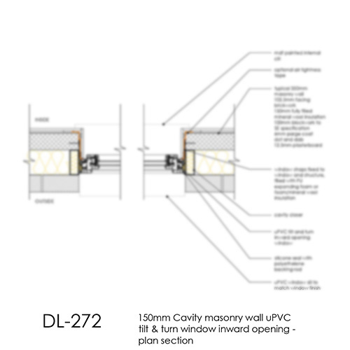 DL272 150mm Cavity masonry wall uPVC tilt & turn window inward opening - plan section copy