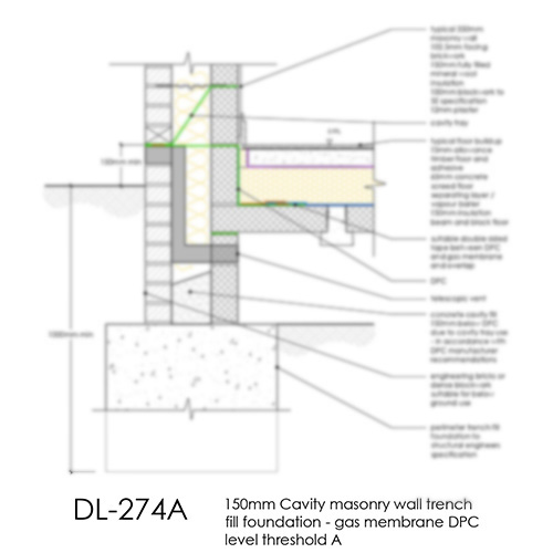 DL274A 150mm Cavity masonry wall trench fill foundation - gas membrane DPC level threshold A copy
