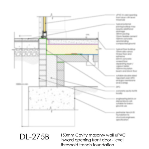 DL275B 150mm Cavity masonry wall uPVC inward opening front door - level threshold trench fill foundation copy