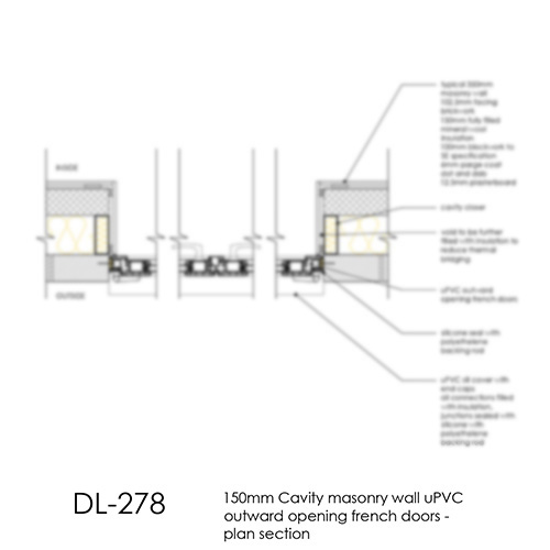 DL278 150mm Cavity masonry wall uPVC outward opening french doors - plan section copy