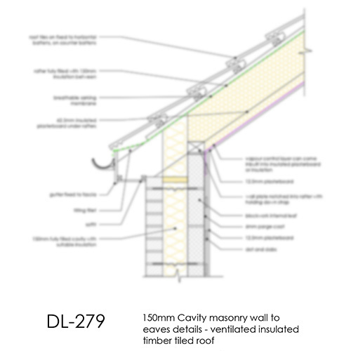 DL279 150mm Cavity masonry wall to eaves details - ventilated insulated timber tiled roof copy