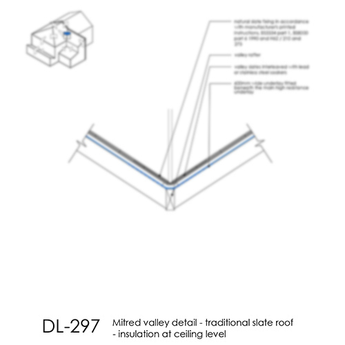 DL297 Mitered valley detail - traditional slate roof - insulation at ceiling level
