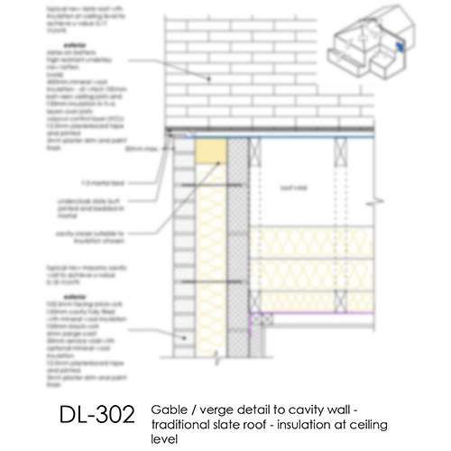 DL302 Gable verge detail to cavity wall - traditional slate roof - insulation at ceiling level
