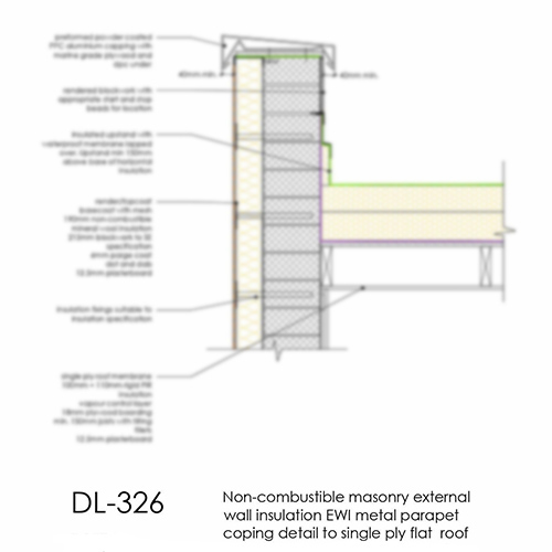 DL326 EWI metal parapet coping detail to single ply flat roof