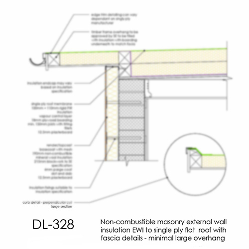 DL328 EWI to single ply flat roof - minimal large overhang