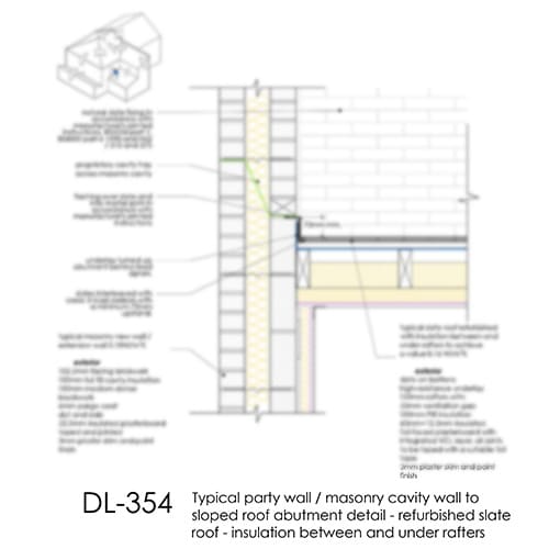 DL354 Cavity wall sloped roof abutment detail - refurbished slate roof