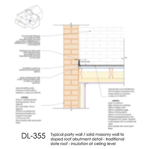 DL355 Solid wall sloped roof abutment detail - refurbished slate roof
