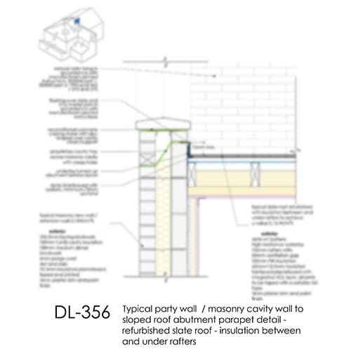 DL356 Cavity wall sloped roof abutment parapet detail - refurbished slate roof