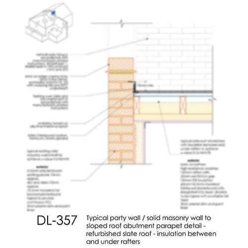 DL357 Solid wall sloped roof abutment parapet detail - refurbished slate roof