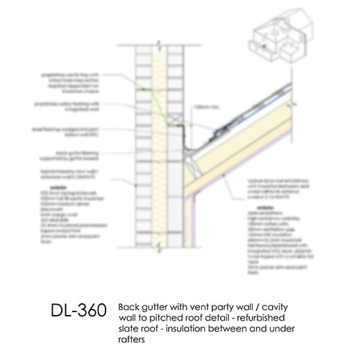 DL360 Back gutter with vent cavity wall to pitched roof detail - refurbished slate roof