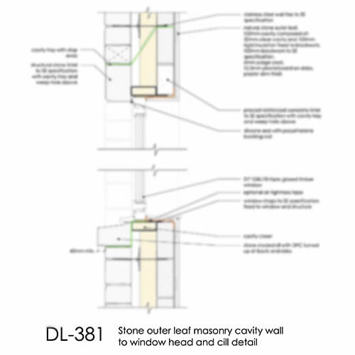 DL381 Stone masonry cavity wall - window head and cill
