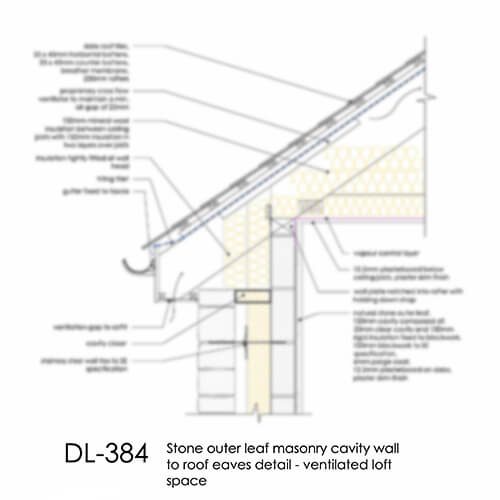 DL384 Stone masonry cavity wall - roof eaves with loft