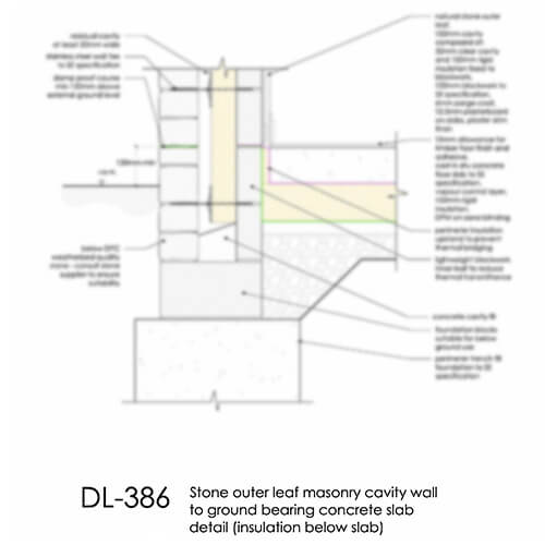 DL386 Stone masonry cavity wall - ground bearing concrete slab