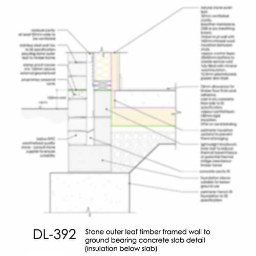 DL392 Stone timber framed wall - ground bearing concrete slab