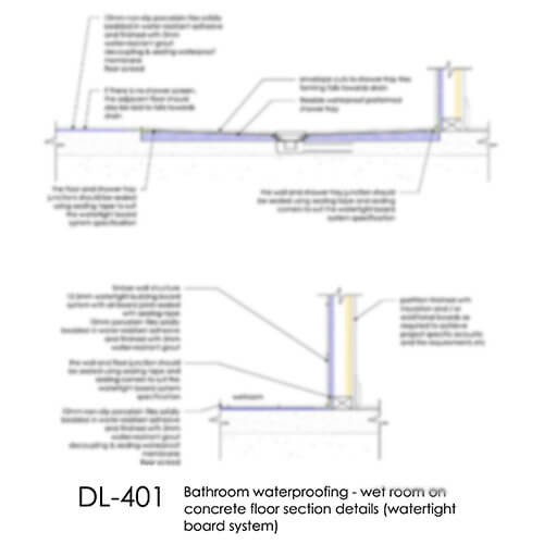 DL401 Wet room on concrete floor (watertight board system)