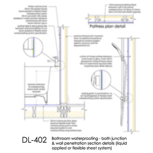 DL402 Bath junction & wall penetration (liquid applied or flexible sheet system)