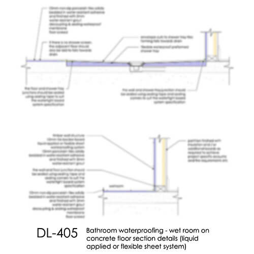 DL405 Wet room on concrete floor (liquid applied or flexible sheet system)