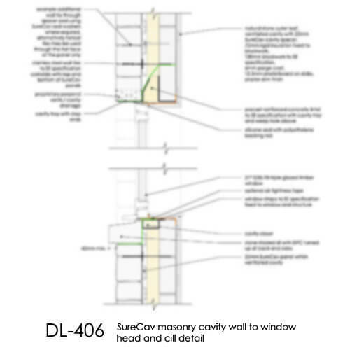DL406 SureCav masonry cavity wall to window head and cill