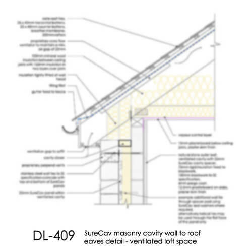 DL409 SureCav masonry cavity wall to roof eaves - ventilated loft space