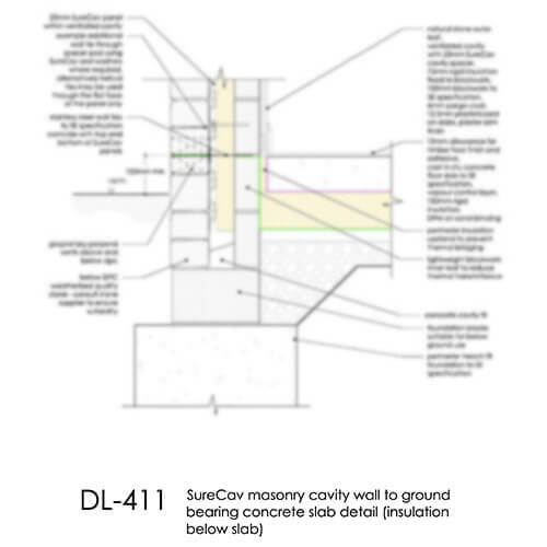 DL411 SureCav masonry cavity wall to ground bearing concrete slab (insulation below slab)