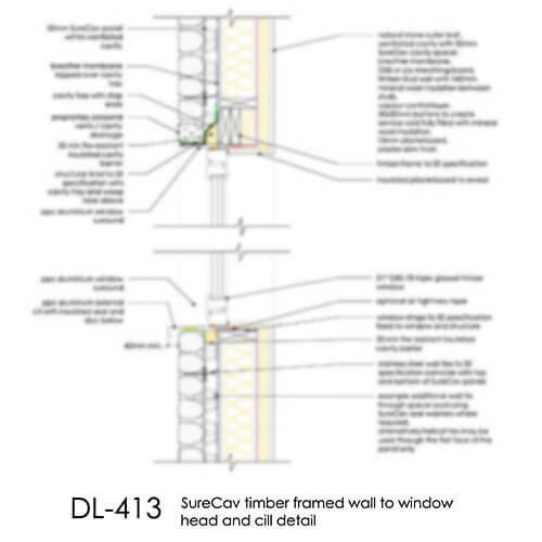 DL413 SureCav timber framed wall to window head and cill